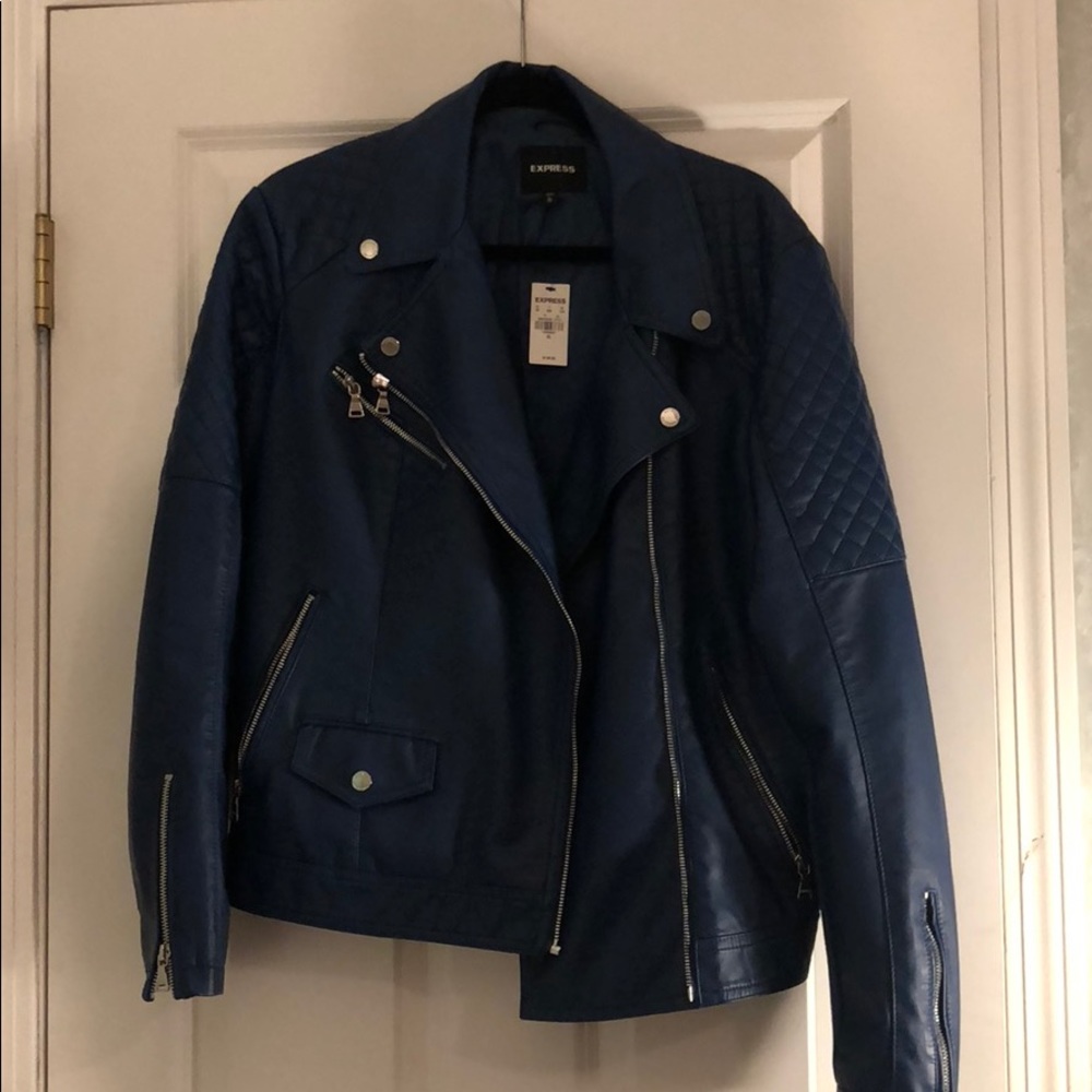 Navy blue leather jacket from express (XL)